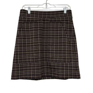 LOFT Women's Brown Tan Red Plaid Print Mini Skirt Pockets Fall Office Size XS
